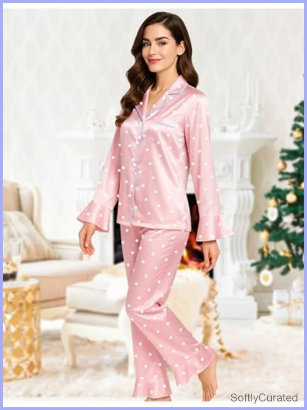 5 Pc Satin Pajama Set Long Sleeve Ruffle Button Down Pjs Sleepwear Loungewear